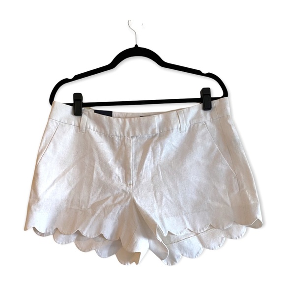 J Crew 4” Linen Blend Scalloped Hem Shorts NWT - 10 - White - Picture 2 of 5